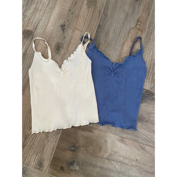 Out From Under Tops - Out from Under by Urban Outfitters Bundle (2) Blue/Cream Cropped tank Tops. XS/S